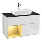 V&B Meuble sous lavabo Finion 100, Pl bleu mat, Reg or mat laqué, blanc mat laqué
