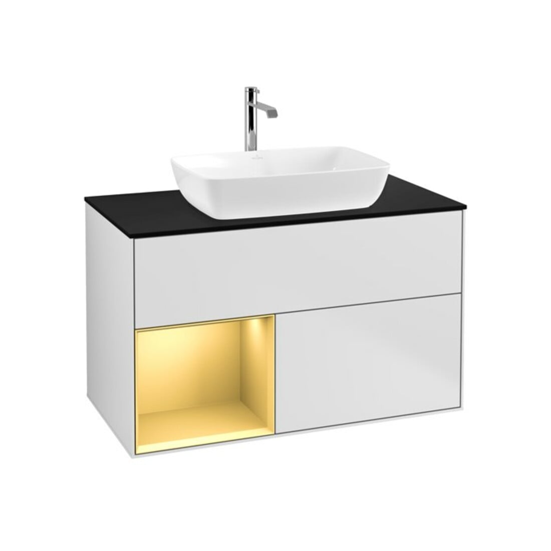 V&B Meuble sous lavabo Finion 100, Pl bleu mat, Reg or mat laqué, blanc mat laqué
