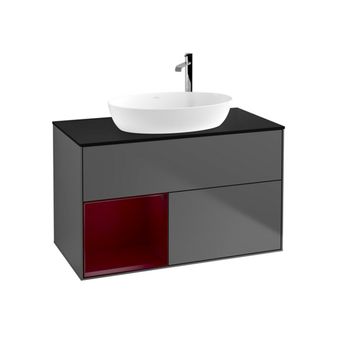 V&B Meuble sous lavabo Finion 100, Pl bleu mat, Reg Peo mat laqué, Anthracite mat