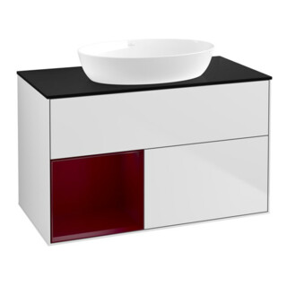 V&B Meuble sous lavabo Finion 100, Pl bleu mat, Reg Peo mat laqué, blanc mat laqué