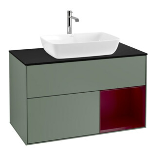V&B Meuble sous lavabo Finion 100, Pl bleu mat, Reg Peo mat laqué, Oli. mat laqué