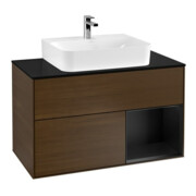 V&B Meuble sous lavabo Finion 100, Pl bleu mat, Reg re bleu mat Lac, noyer veinée
