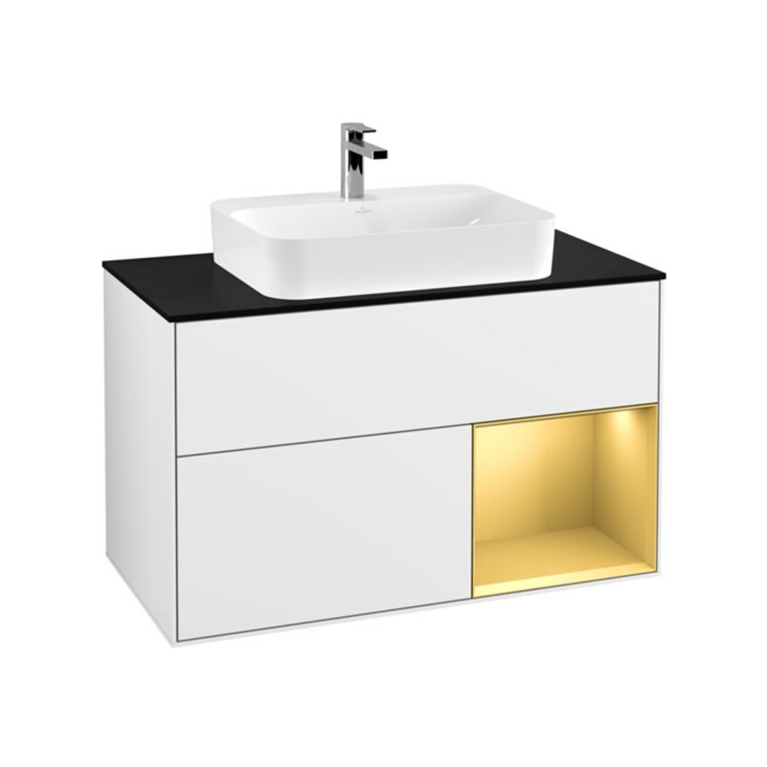 V&B Meuble sous lavabo Finion 100, Pl bleu mat, Reg re gol mat, blanc brillant. Lac