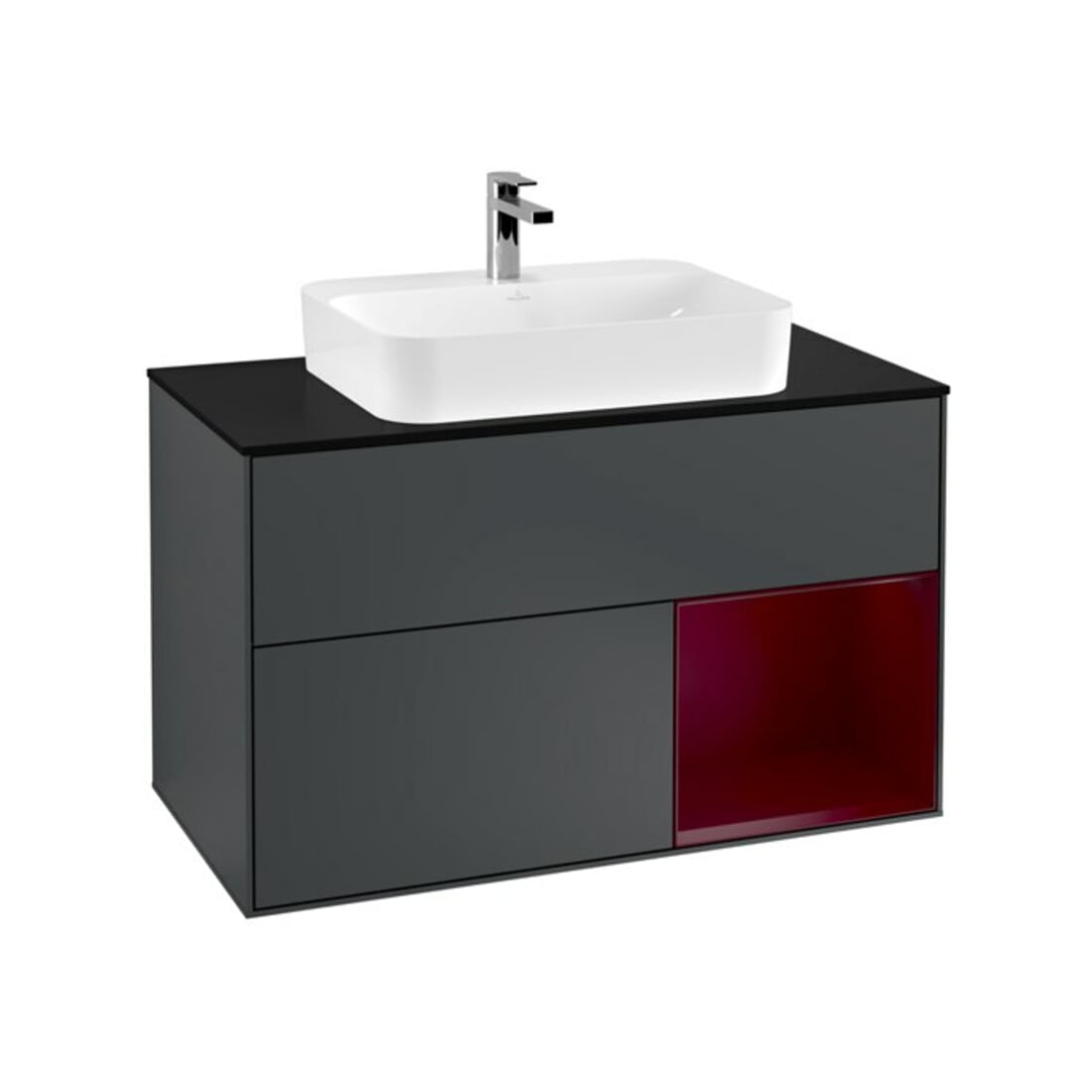 V&B Meuble sous lavabo Finion 100, Pl bleu mat, Reg re Peo, md bleu mat Lac