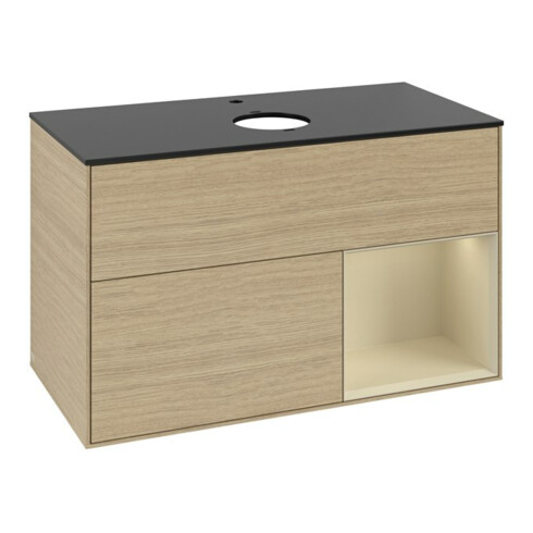 V&B Meuble sous lavabo Finion 100, Pl bleu mat, Réglette argent, Lacqué, Oa ven