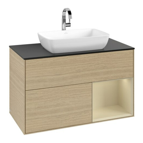 V&B Meuble sous lavabo Finion 100, Pl bleu mat, Réglette argent, Lacqué, Oa ven