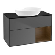 V&B Meuble sous-lavabo Finion 100, Pl bleu mat, Réglette bois, Anthracite mat