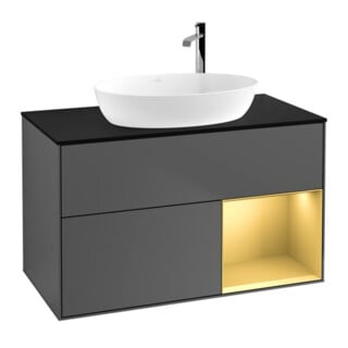 V&B Meuble sous lavabo Finion 100, Pl bleu mat, Réglette dorée mat, Anthracite mat