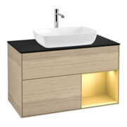 V&B Meuble sous lavabo Finion 100, Pl bleu mat, Réglette dorée mat Lac, Oa ven