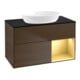 V&B Meuble sous-lavabo Finion 100, Pl bleu mat, Réglette dorée mat, noyer veinée-1