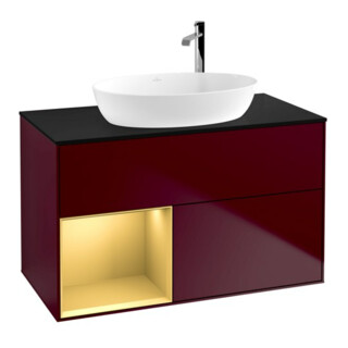 V&B Meuble sous lavabo Finion 100, Pl bleu mat, Réglette dorée mat, Poignée mat