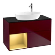 V&B Meuble sous lavabo Finion 100, Pl bleu mat, Réglette dorée mat, Poignée mat