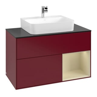 V&B Meuble sous lavabo Finion 100, Pl bleu mat, Réglette droite, Gris mat laqué, Poignée mat