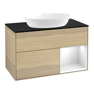 V&B Meuble sous lavabo Finion 100, Pl bleu mat, Réglette lumière blanche, Lac, Oa ven