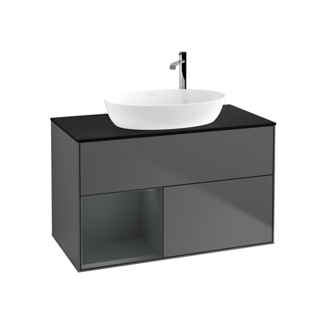 V&B Meuble sous lavabo Finion 100, Pl bleu mat, Réglette médium mat laqué, Anthracite mat