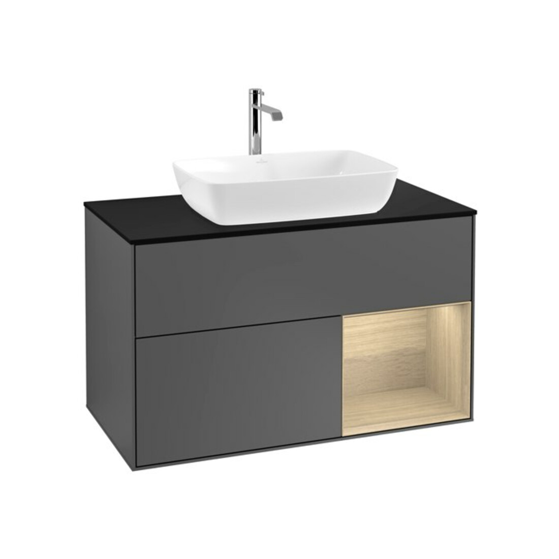 V&B Meuble sous lavabo Finion 100, Pl bleu mat, Réglette Oa ven, Anthracite m
