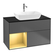 V&B Meuble sous-lavabo Finion 100, Pl bleu mat, Réglette or mat, Anthracite mat