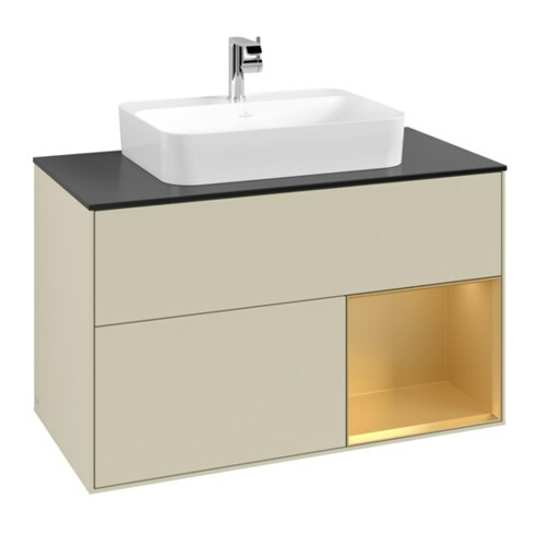 V&B Meuble sous lavabo Finion 100, Pl bleu mat, Réglette réglable, gris mat Lac