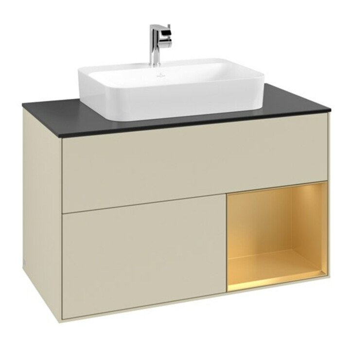 V&B Meuble sous lavabo Finion 100, Pl bleu mat, Réglette réglable, gris mat Lac