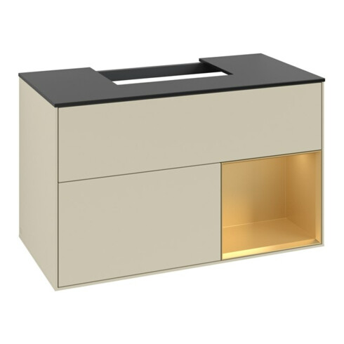 V&B Meuble sous lavabo Finion 100, Pl bleu mat, Réglette réglable, gris mat Lac