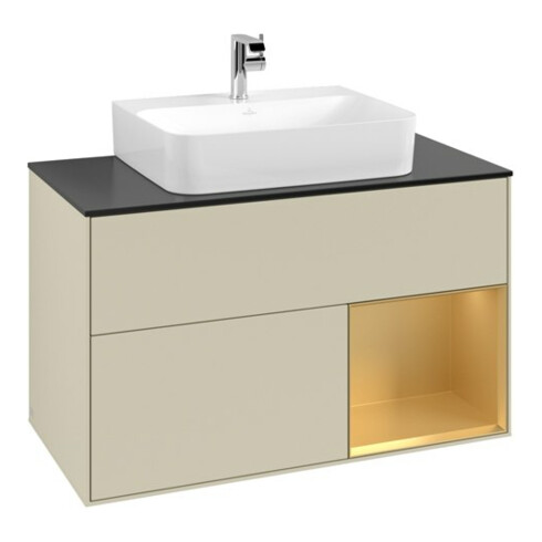 V&B Meuble sous lavabo Finion 100, Pl bleu mat, Réglette réglable, gris mat Lac