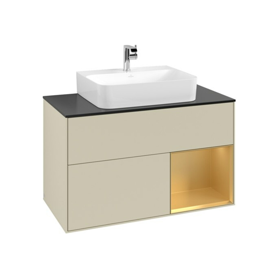 V&B Meuble sous lavabo Finion 100, Pl bleu mat, Réglette réglable, gris mat Lac