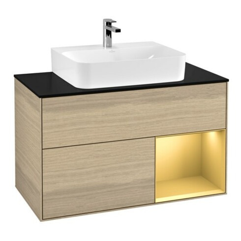 V&B Meuble sous lavabo Finion 100, Pl bleu mat, Réglette réglable, Ouverture à droite