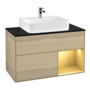 V&B Meuble sous lavabo Finion 100, Pl bleu mat, Réglette réglable, Ouverture à droite