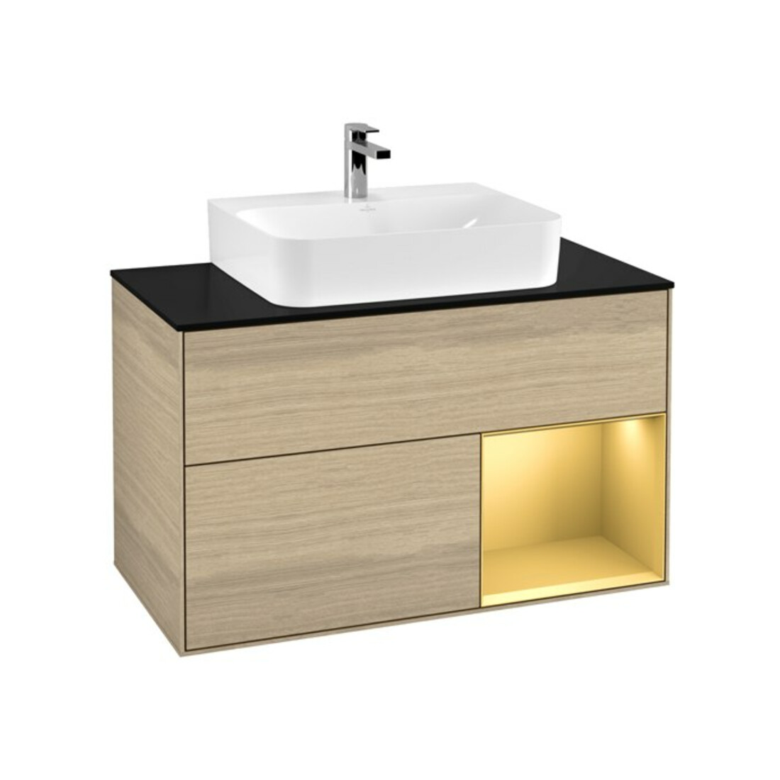V&B Meuble sous lavabo Finion 100, Pl bleu mat, Réglette réglable, Ouverture à droite