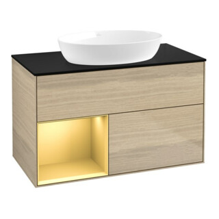 V&B Meuble sous lavabo Finion 100, Pl bleu mat, Regor doré mat Lac, Oa ven