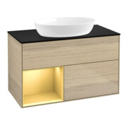 V&B Meuble sous lavabo Finion 100, Pl bleu mat, Regor doré mat Lac, Oa ven