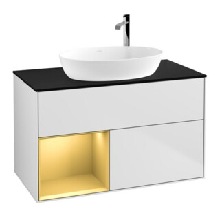 V&B Meuble sous lavabo Finion 100, Pl bleu mat, Regor gold mat Lac, blanc mat Lac