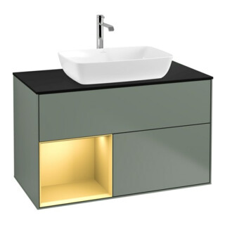 V&B Meuble sous lavabo Finion 100, Pl bleu mat, Regor jaune mat Lac, Oli. mat Lac