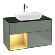 V&B Meuble sous lavabo Finion 100, Pl bleu mat, Regor jaune mat Lac, Oli. mat Lac