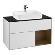 V&B Meuble sous lavabo Finion 100, Pl bleu mat, tiroir à fermeture douce, blanc mat laqué-1