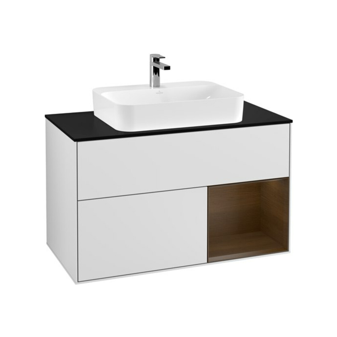 V&B Meuble sous lavabo Finion 100, Pl bleu mat, tiroir à fermeture douce, blanc mat laqué