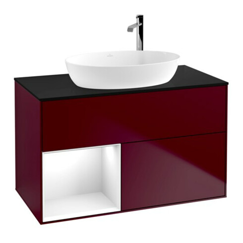 V&B Meuble sous lavabo Finion 100, Pl bleu mat, Tiroir blanc brillant, Poignée mat