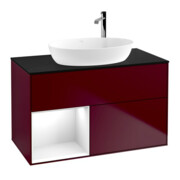 V&B Meuble sous lavabo Finion 100, Pl bleu mat, Tiroir blanc brillant, Poignée mat