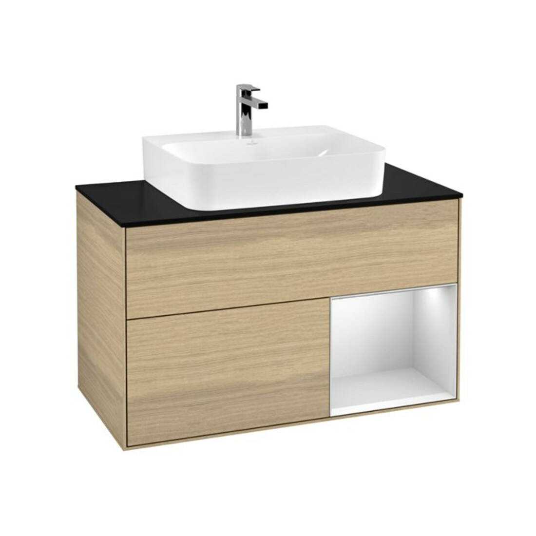 V&B Meuble sous lavabo Finion 100, Pl bleu mat, Tiroir droit blanc mat, Oa ven