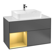 V&B Meuble sous-lavabo Finion 100, Pl bleu mat, Tiroir gauche, Anthracite mat