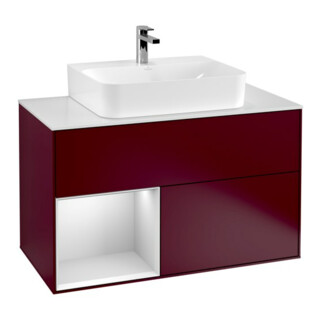 V&B Meuble sous lavabo Finion 100, Pl bleu mat, Tiroir gauche blanc mat, Pieds mat