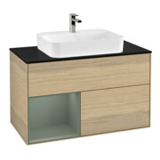 V&B Meuble sous lavabo Finion 100, Pl bleu mat, tiroir gauche, huile mat, Oa ven