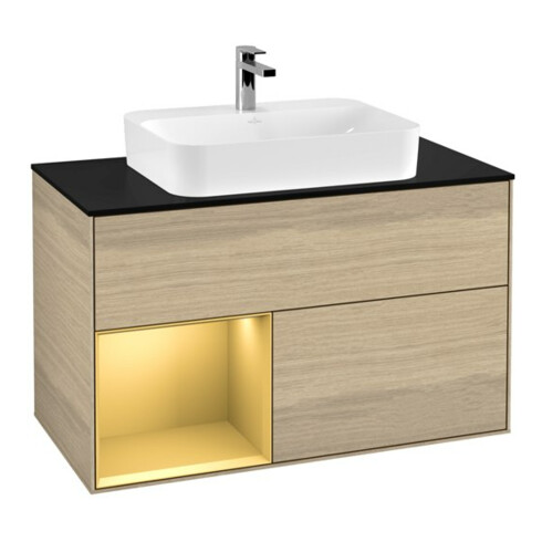 V&B Meuble sous lavabo Finion 100, Pl bleu mat, Tiroir gauche, Oa ven