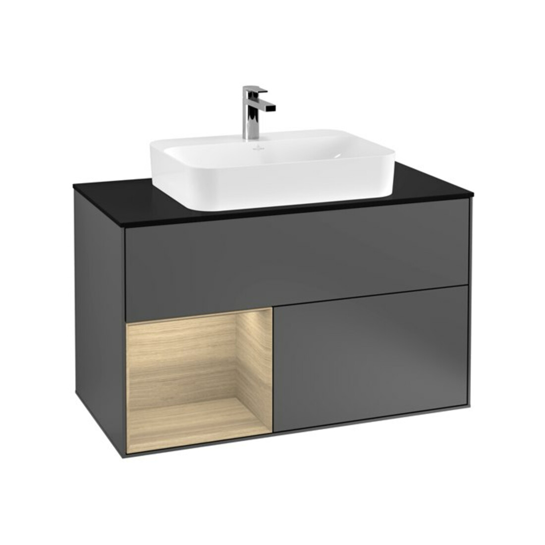 V&B Meuble sous lavabo Finion 100, Pl bleu mat, Tiroir gauche Oa ven, Anthracite m