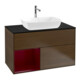 V&B Meuble sous lavabo Finion 100, Pl bleu mat, tiroir Peo mat laqué, noyer veinée-1