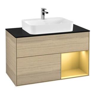 V&B Meuble sous lavabo Finion 100, Pl bleu mat, Tiroir réglable, Oa ven