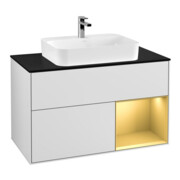 V&B Meuble sous lavabo Finion 100, Pl bleu, rég. droite, blanc, Lac