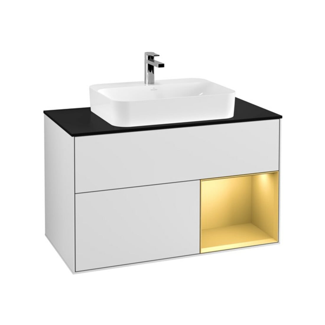 V&B Meuble sous lavabo Finion 100, Pl bleu, rég. droite, blanc, Lac