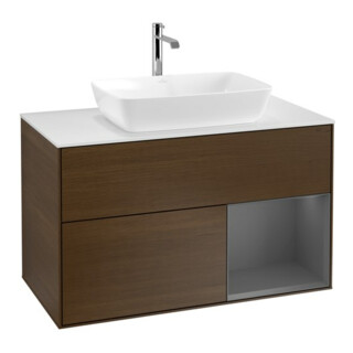 V&B Meuble sous lavabo Finion 100, Pl w m, Anthracite mat, laqué, veinage bois