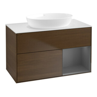 V&B Meuble sous lavabo Finion 100, Pl w m, Étagère anthracite mat, laqué, veinage bois